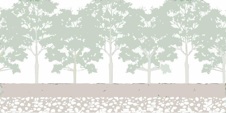 Row of trees in elevation flat vector illustration