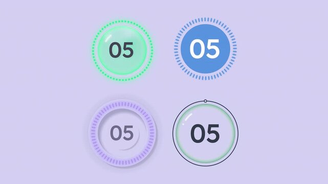 Time limited assessment circular countdown animation set. Response interval animated progress indicators for light theme. Online education. Modern UI collection. HD video with alpha channel