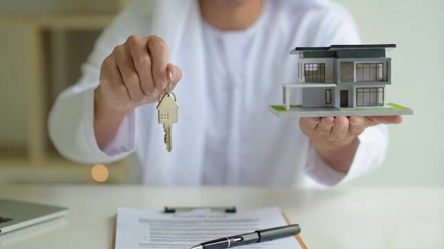 Real Estate Business and Property Investment in UAE, Saudi Arabia, Qatar, Bahrain and Kuwait, Arab Men and Women, Organization, Institute, Housing Finance, Smart Property and Home Ownership Concept