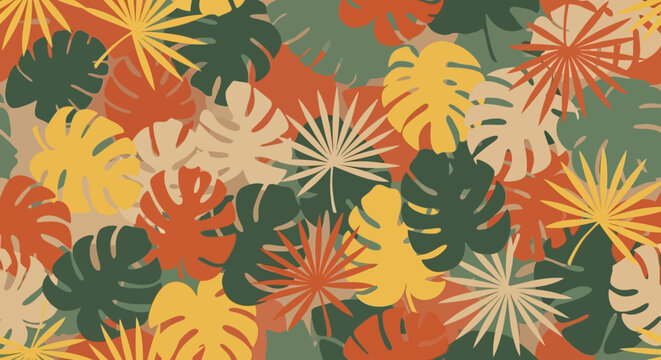 Flat Vector Cute Botanical Leaves Pattern Background