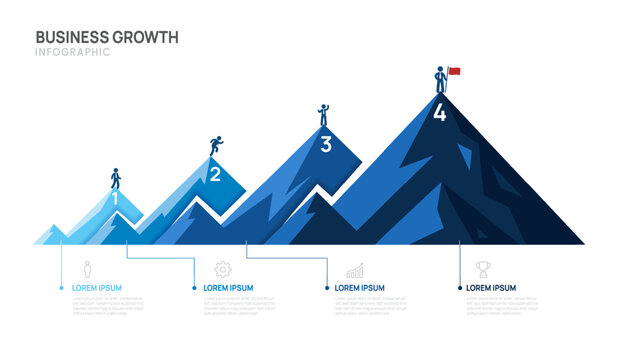 4 Step Business mountain pyramid infographic ascending Steps success strategy and financial growth process. presentation vector infographics.