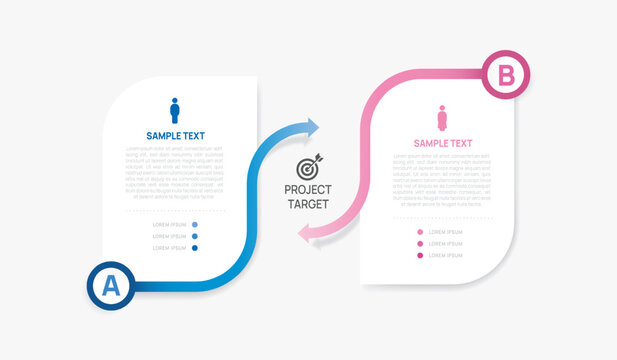 Venn diagram business infographic circle chart template 2 options, presentation with arrow line Circular diagram elements vector illustration.