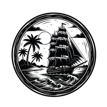 Vintage Sailing Ship Ocean Voyage.