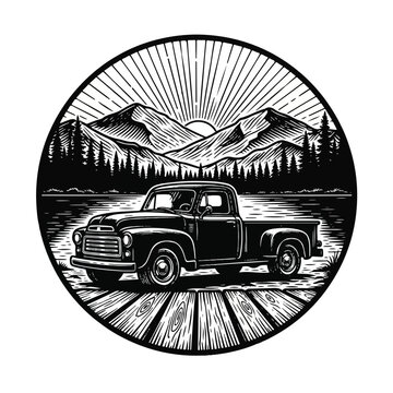 Vintage Pickup Truck Side View.