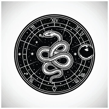 Zodiac Symbol Snake Astrology Circle.