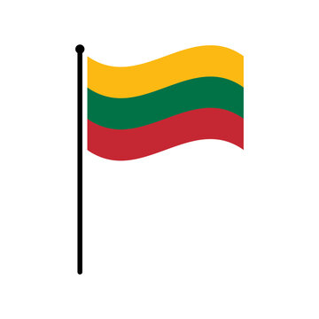 National flag of Lithuania. Lithuania flag computer digital vector illustration icon design. Fluttering flagpole flag.