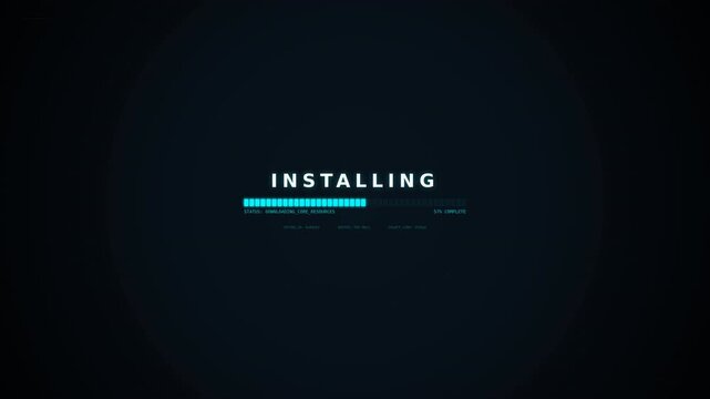 A sleek, modern interface displaying an installation progress bar with a dark background and digital font emphasizing progress