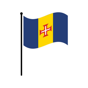 National flag of Madeira. Madeira flag computer digital vector illustration icon design. Fluttering flagpole flag.