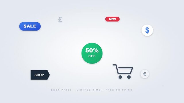 clean e commerce shopping buzzwords animation background