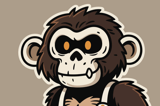 Scary Skull Monkey Character Mascot Illustration Creative Design Template 