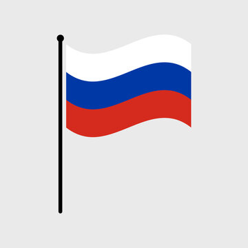 National flag of Russia. Russia flag computer digital vector illustration icon design. Fluttering flagpole flag.