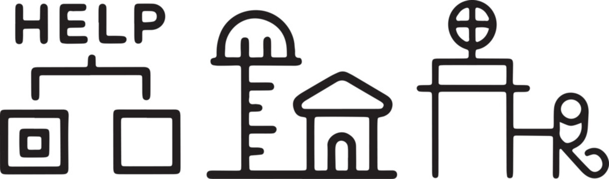 Help desk and building structure icons set in outline style with linear on white background