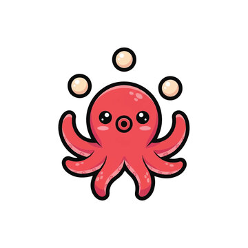 Cute Cartoon Red Octopus Character.