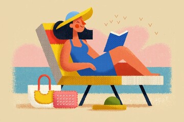 Obraz premium Relaxing at the Beach with a Book