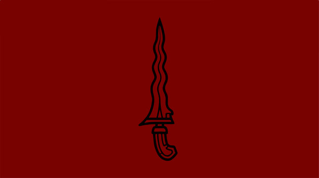 Indonesian Kris Dagger Illustration on Deep Red Background.