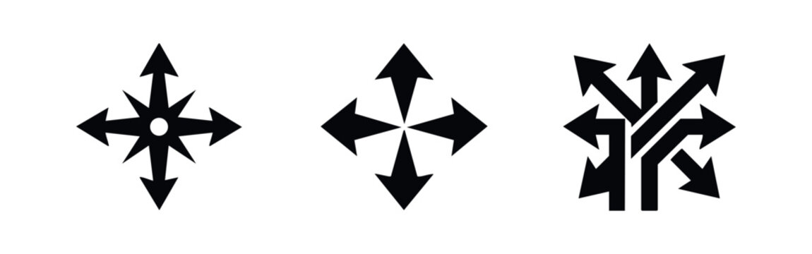 Multi-directional arrows and complex choices icon set.