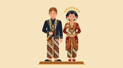 Fototapeta premium Javanese Traditional Wedding Couple Illustration.