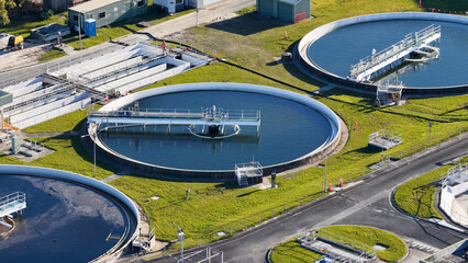 Aerial View of Circular Settling Tanks at Gold Coast Wastewater Treatment Plant © blueringmedia