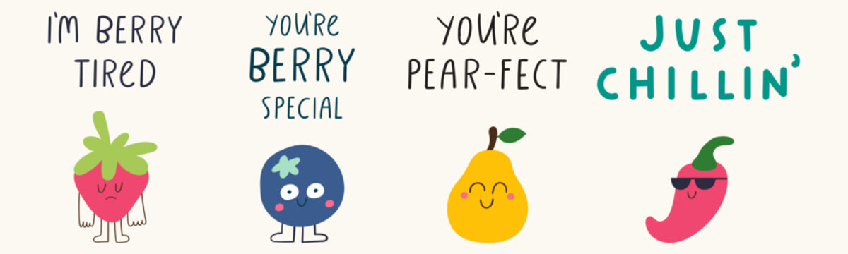 Cute pear character with you are pear-fect funny motivational pun for kids greeting cards