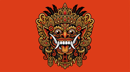 Obraz premium Traditional Balinese Barong Mask Vector Illustration.