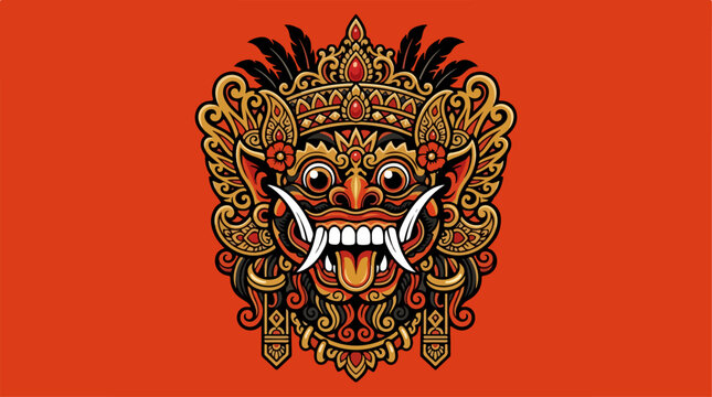 Traditional Balinese Barong Mask Vector Illustration.
