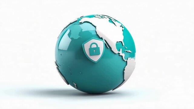 Different continents are shown with a focus on online security. The image highlights the need for protection in the digital space.