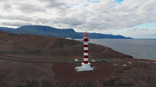 Faro de Punta Sardina Lighthouse Aerial Pull Back, Gran Canaria, Spain