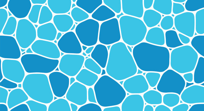 Blue abstract vector water texture with mosaic cell pattern, seamless geometric background