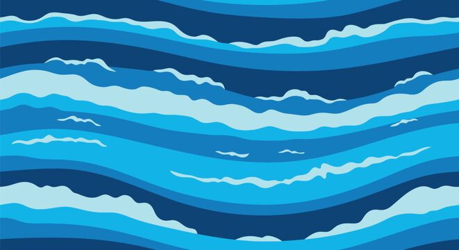 Blue layered wave vector water texture background with abstract ocean stripes