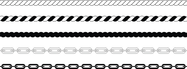 Chain and rope border elements on transparent background vector © Provir