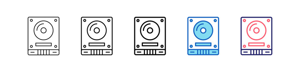 Fototapeta premium Hard Drive Icon In 5 Different Styles Set Collection. 