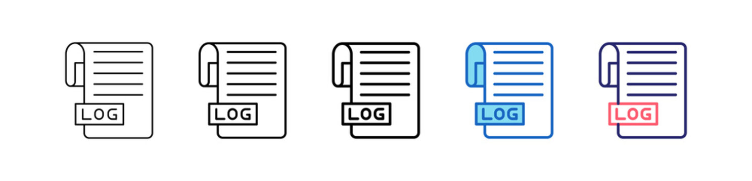 File Log Icon In 5 Different Styles Set Collection.   