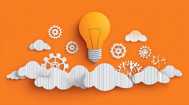 Creative idea concept with orange light bulb clouds gears and cdf ebafea 8129