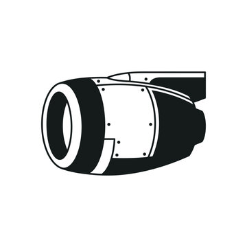 Black and white flat design illustration of an airplane jet engine nacelle with fan intake
