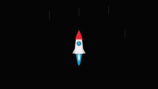 animated rocket ship launching up on black background