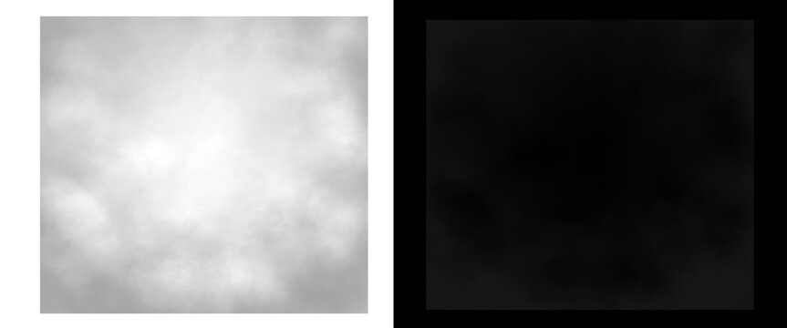 Abstract white smoke texture on black background, ethereal fog overlay for photo editing, misty cloud effect with alpha channel transparency