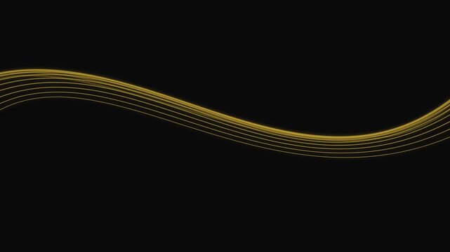 Elegant golden flowing light wave abstract design on a deep black background