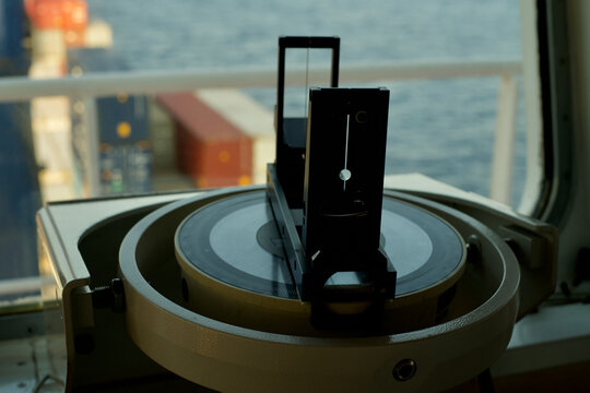 Closeup view of gyro compass with azimuth circle