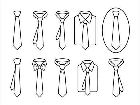 Set of various tie styles and shirt collars in a line drawing