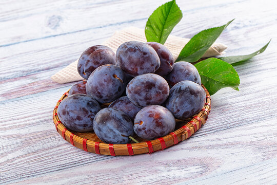 Juicy sweet ripe blue plums