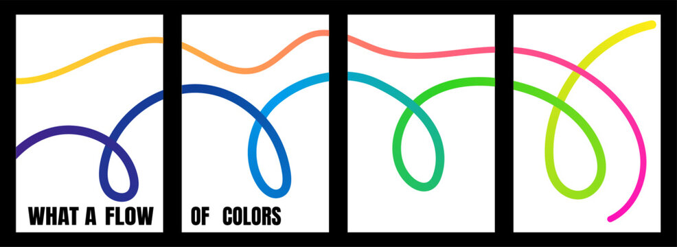 Minimalist graphic art print set with colorful flowing lines on white background.