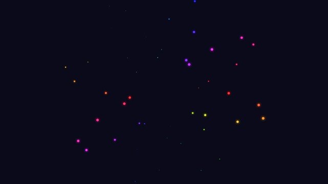 Abstract composition of colorful glowing dots floating in dark empty space