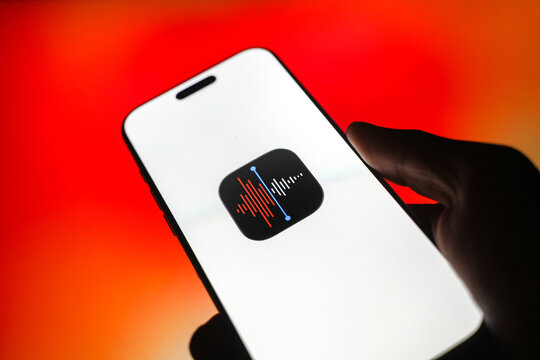 Apple Voice Memos app logo is displayed on a smartphone screen in Bangalore, India, on May 15, 2026
