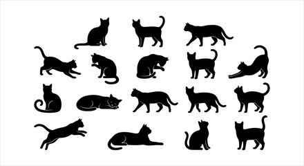 Elegant feline silhouettes A comprehensive set of black cat poses and stances for design projects © matahari