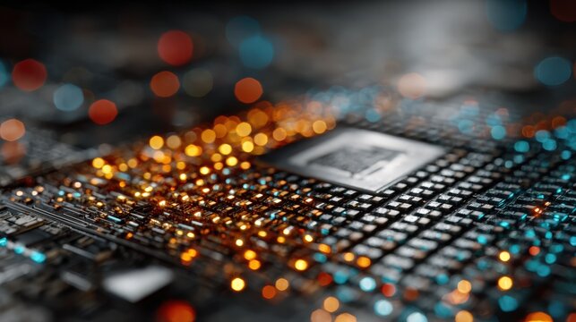 Glowing copper foil mesh integrated into AI supercomputer futuristic industrial high-tech visualization