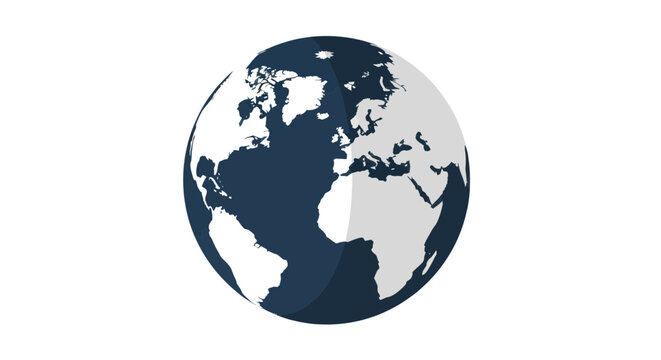 3D Globe Icon Showing Continents, World Map on White Background