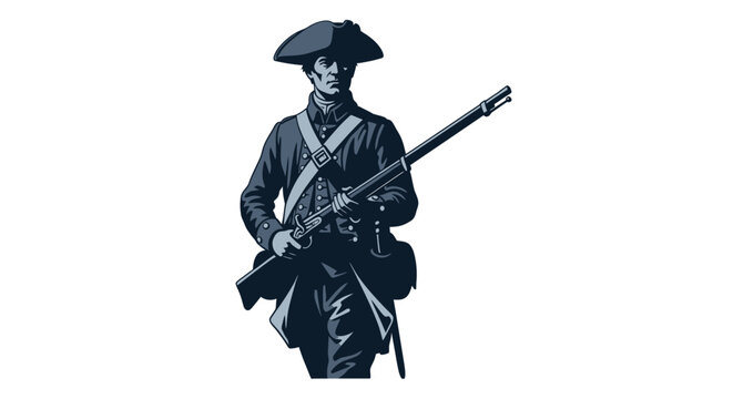 American Revolutionary War Soldier with Musket, Vintage Illustration