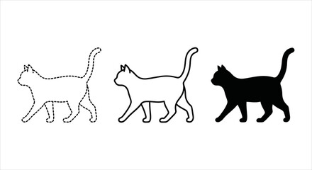 Three Stages of a Cat Walking Outline, Silhouette, and Solid © matahari