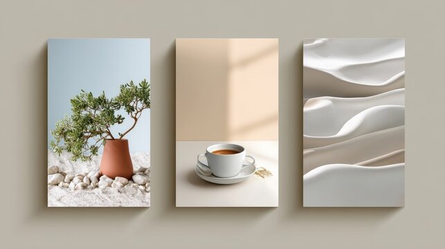 Elegant Trio of Minimalist Web Banners with Natural Elements