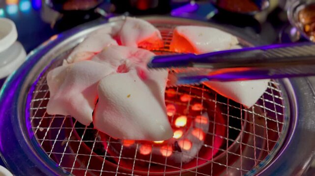 Delicious Korean style grilled pork tail BBQ